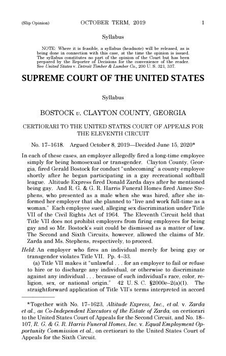 Bostock V. Clayton County, Georgia 